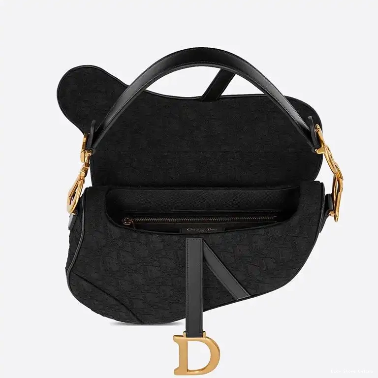 Cheap Motif Canvas Dior Bag Oblique Black Saddle 0506 Hot Sale